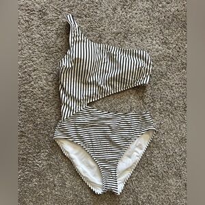Abercrombie & Fitch Black and White Striped One-Shoulder Swimsuit